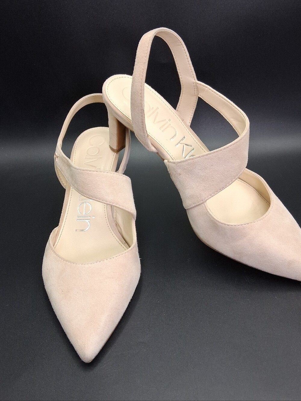 Calvin Klein Larin Women's Nude Leather Slingback Pumps Pointed Toe 8M 2.75"